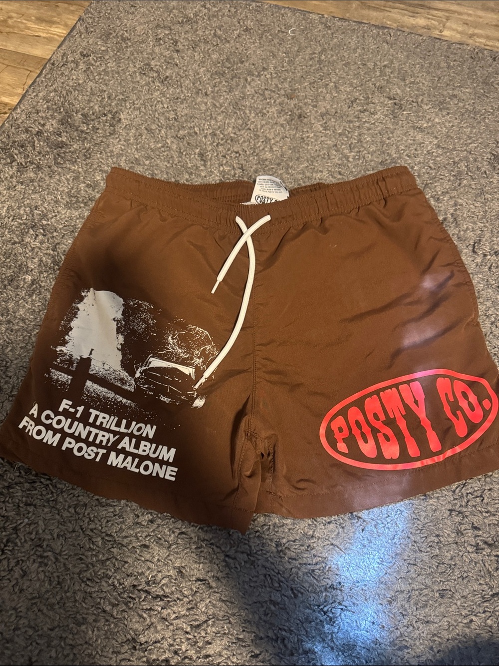Posty Co. Brown Graphic Athletic Swim Shorts